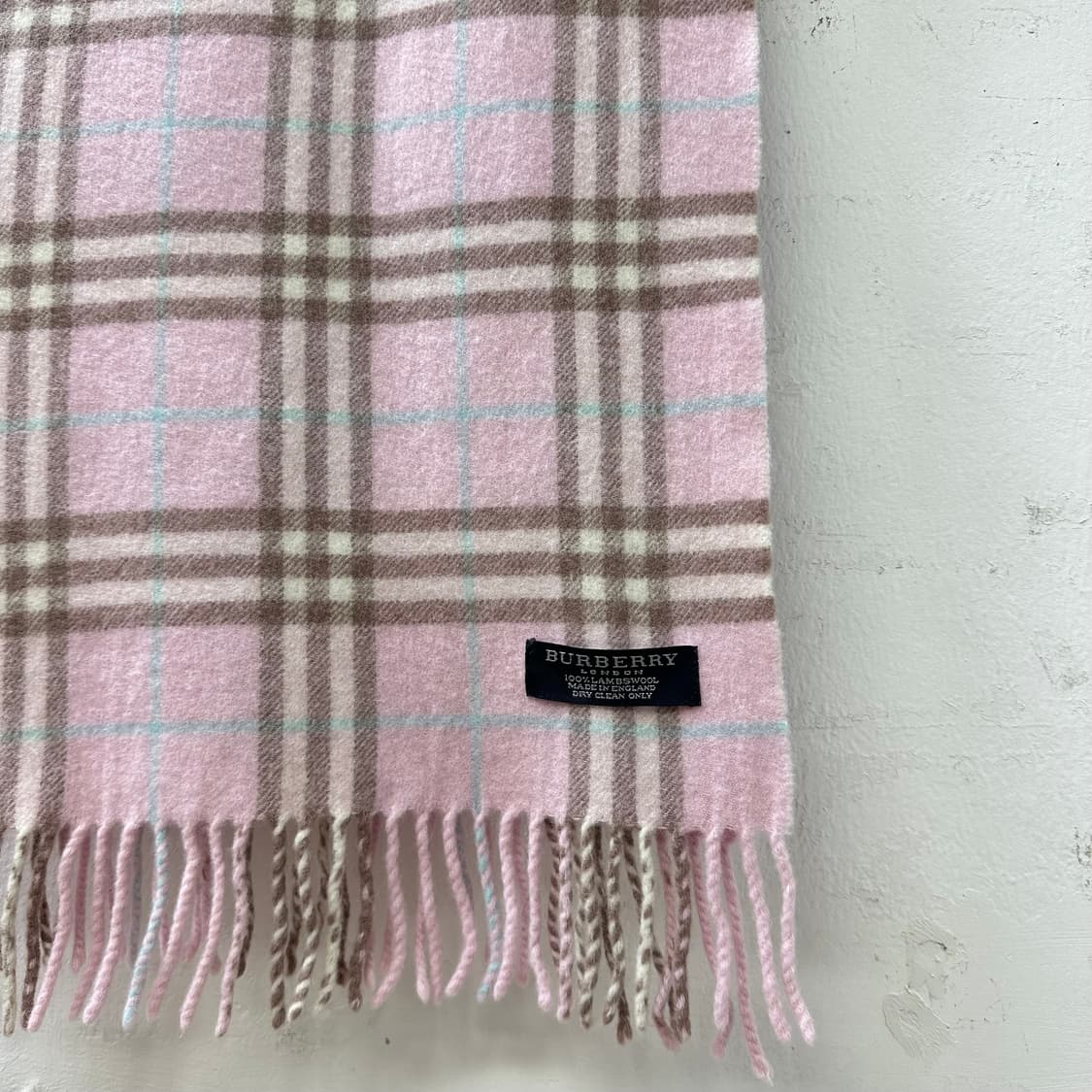 극희귀 VintageBurberry 버버리 램스울 노바체크 핑크 머플러 상품이미지3