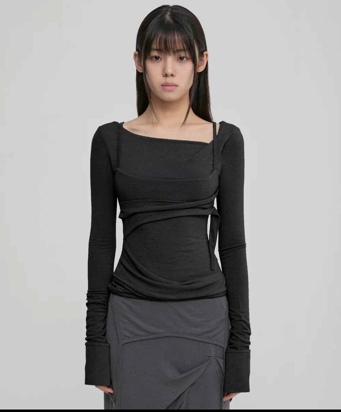 새상품) 플레어업 레이어드 뷔스티에 롱슬리브 블랙 상품이미지1