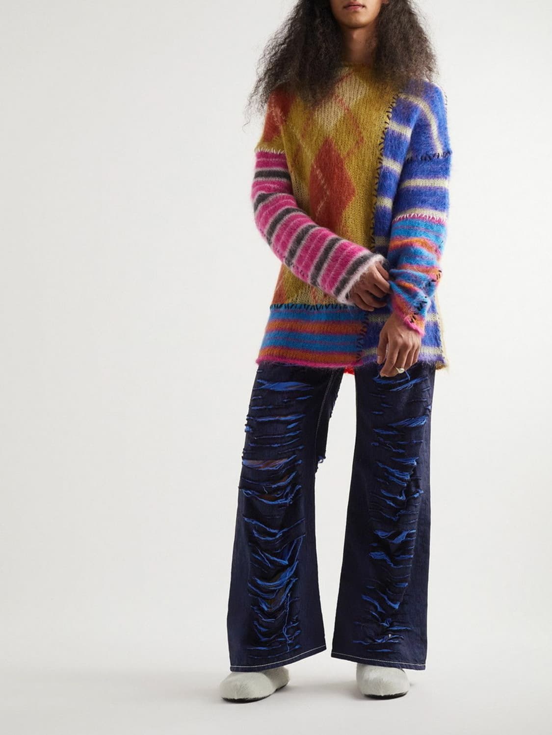 마르니 22fw 아이코닉 디스트레스드 플레어 데님 팬츠 진 30 상품이미지7