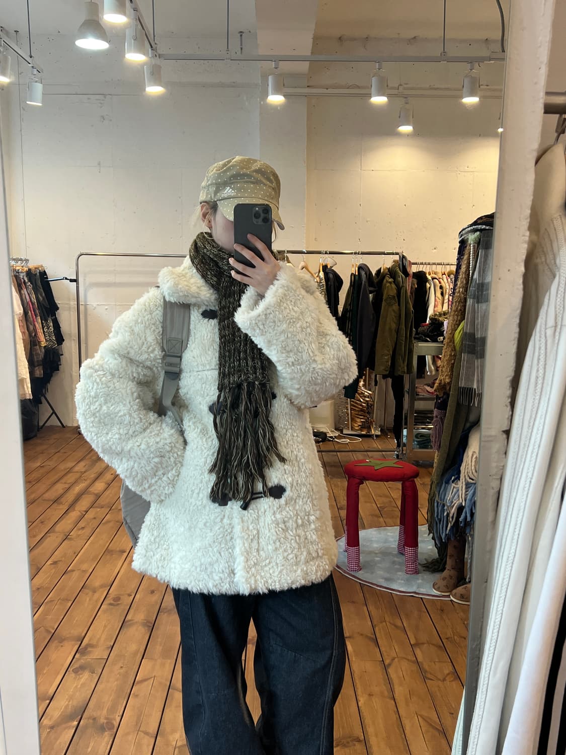 카멜 뽀글이 리버시블 미디 무스탕 상품이미지6