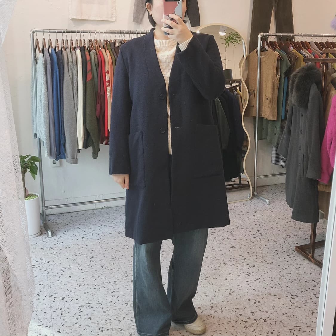 라코스테 딥네이비 노카라 모직코트 상품이미지9