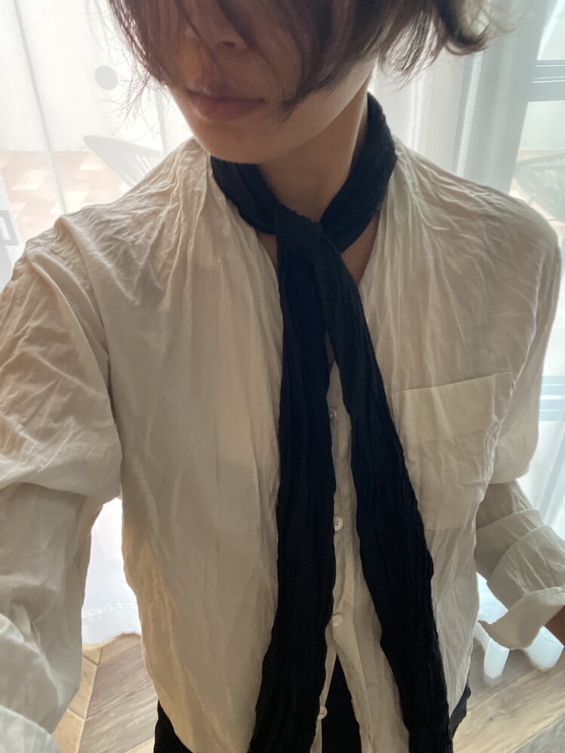 pkby 코튼 실크 스카프 블랙 상품이미지1