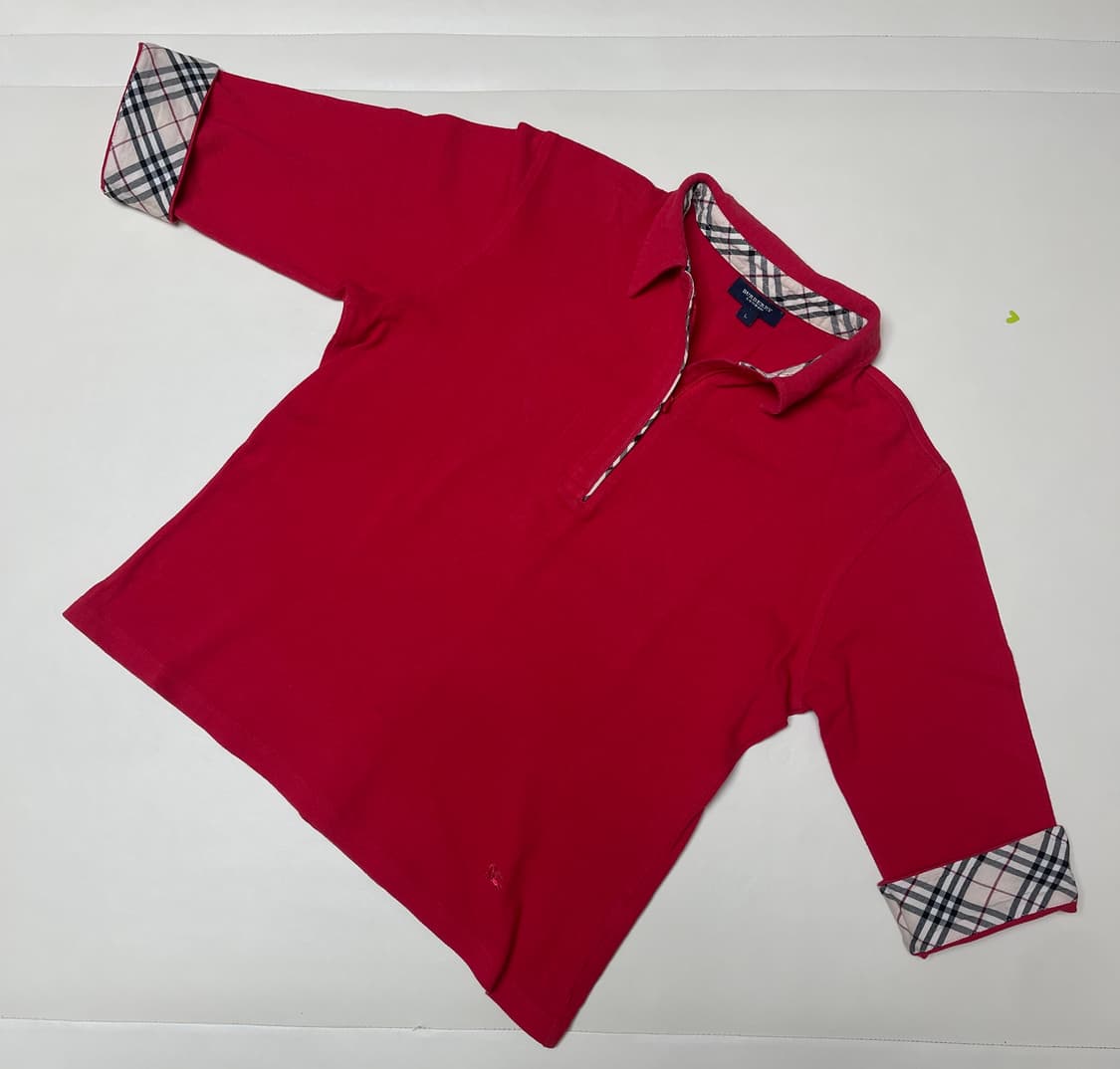 버버리 런던(Burberry London)7부 소매반집업 레드 폴로셔츠 상품이미지1