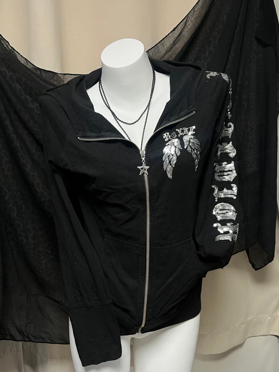 Punk wings lettering hooded zip-up M 상품이미지2