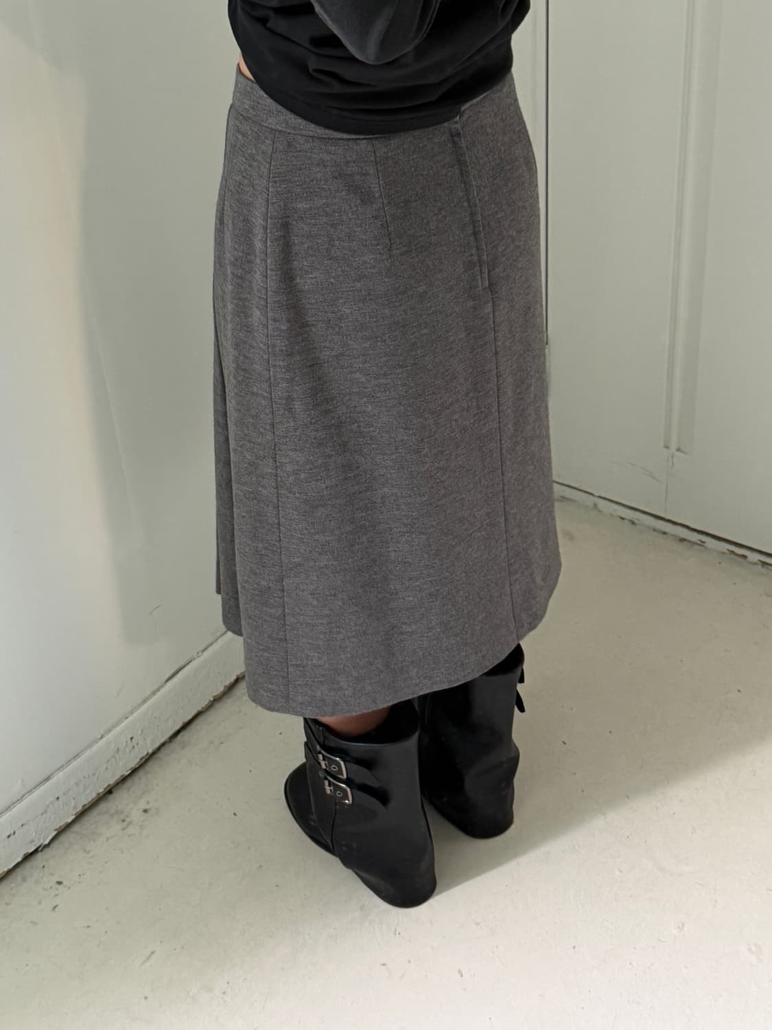 일본빈티지 그레이 핀턱 플리츠 미디스커트 상품이미지3