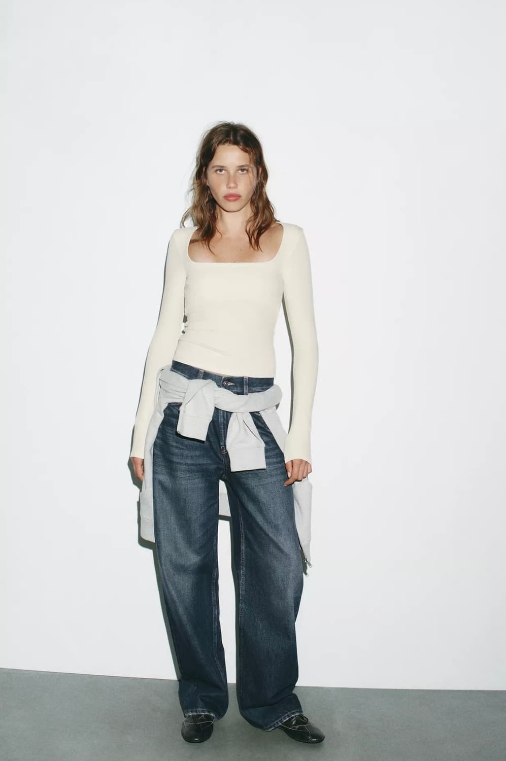 ZARA 자라 리브드 스퀘어넥 티셔츠 상품이미지4