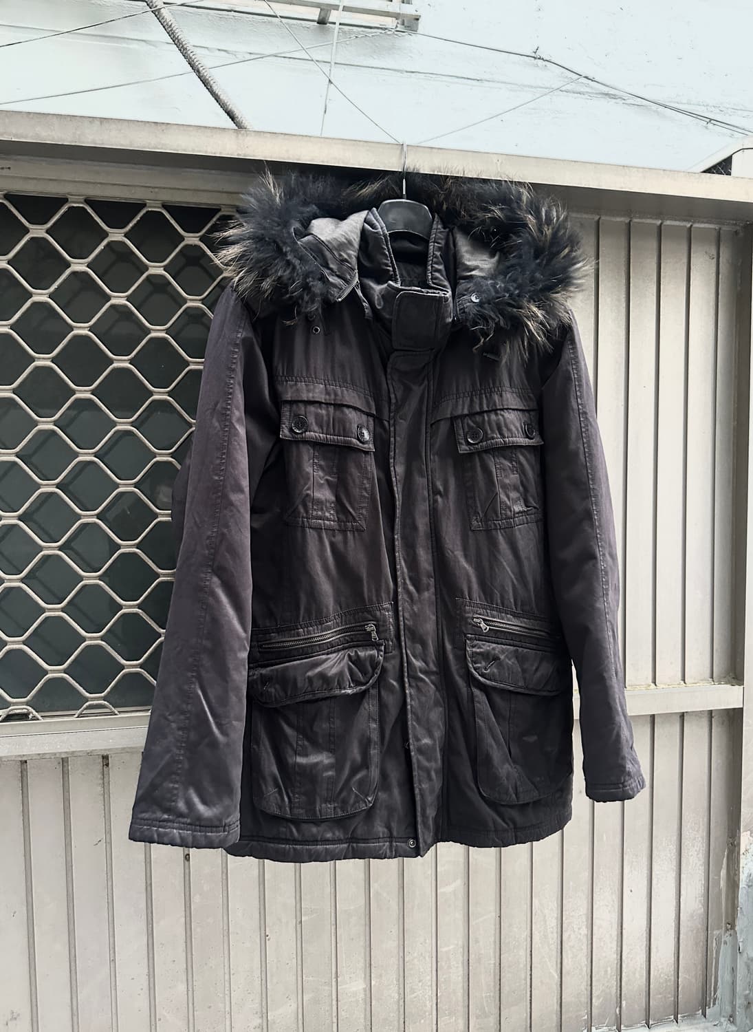 Vintage multi pocket fur hood jacket 상품이미지1