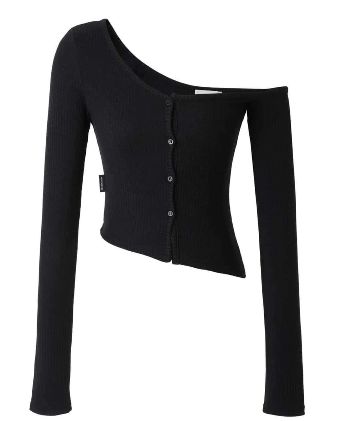 쓰리타임즈 원숄더 버튼 티 블랙 상품이미지1