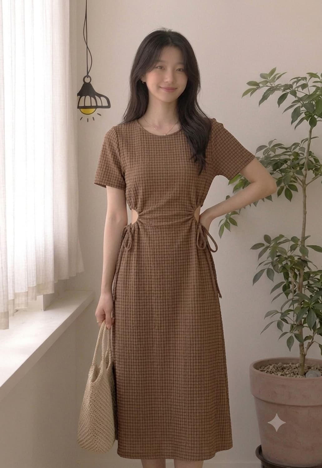 [44~55] 유나이티드애로우즈 뷰티앤유스 컷아웃 체크 롱 원피스 상품이미지1
