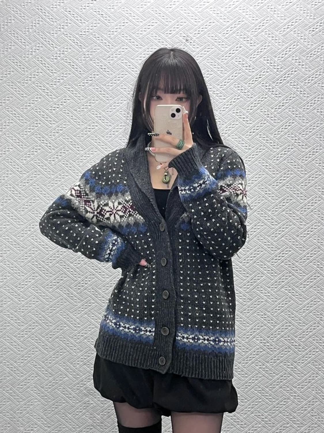 빈티지 노르딕 코위찬 숄카라 니트 뜨개 가디건 100 C10590 상품이미지2