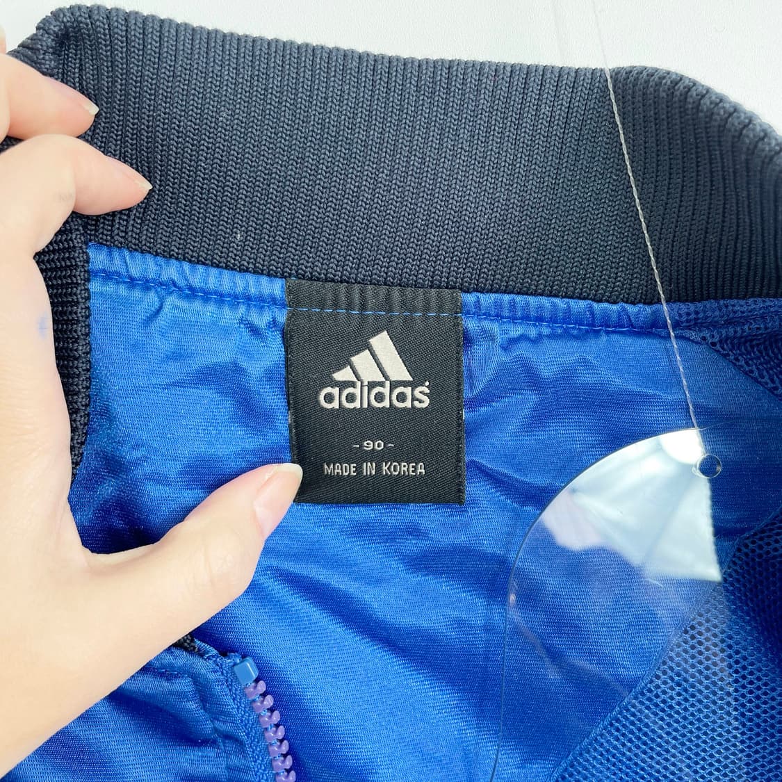 B1 아디다스 블루 사틴 올드스쿨 바시티 재킷 90사이즈 상품이미지6