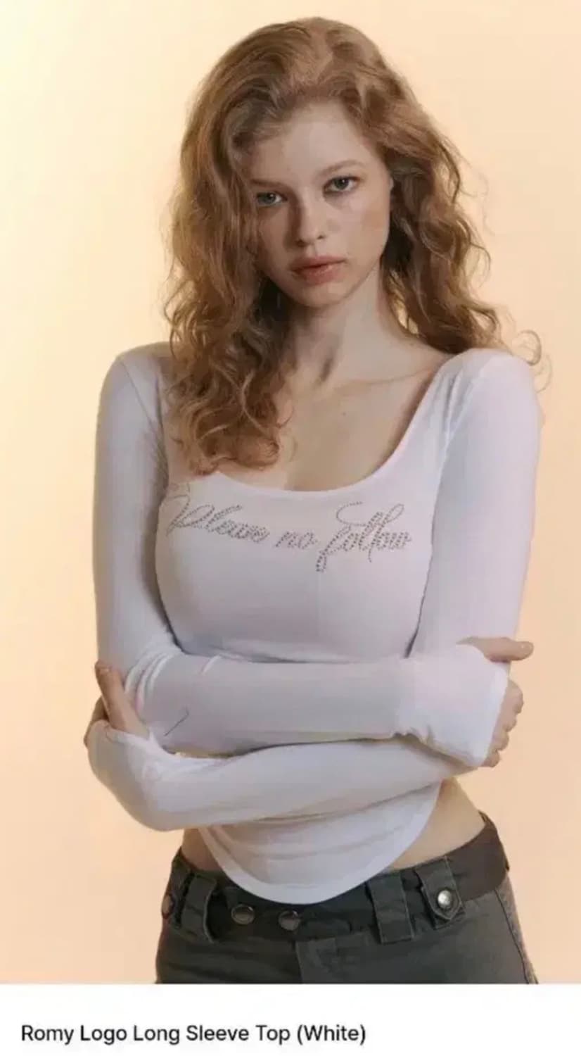 플리즈노팔로우 로미탑 로미 로고 롱슬리브탑 화이트 상품이미지1