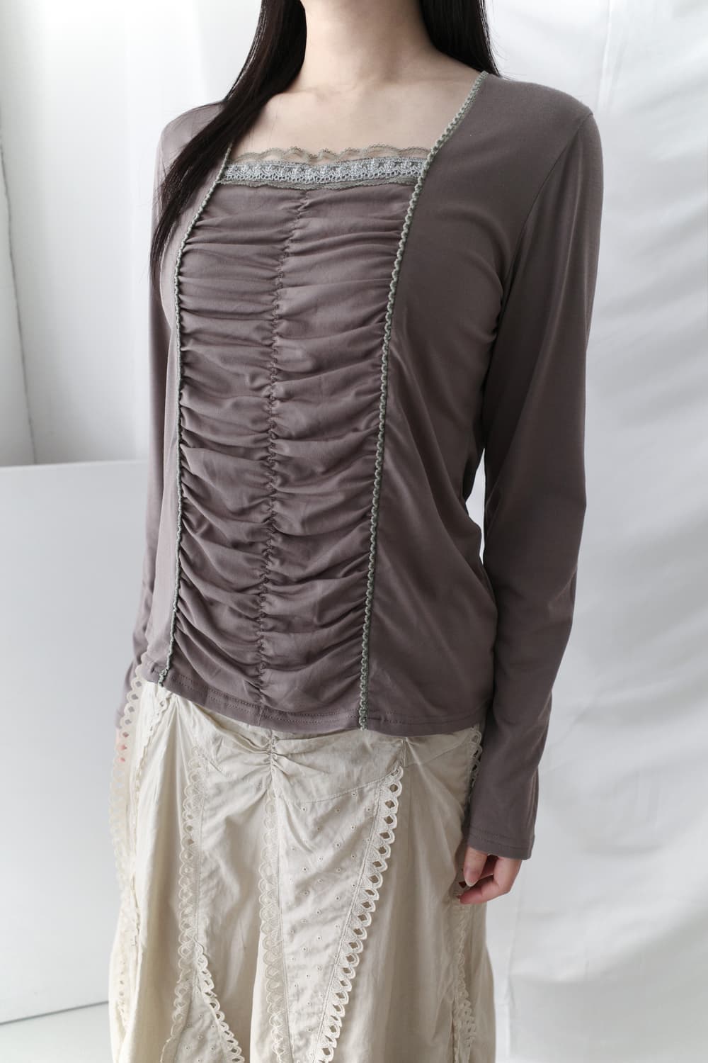 shirring lace long sleeve 상품이미지5