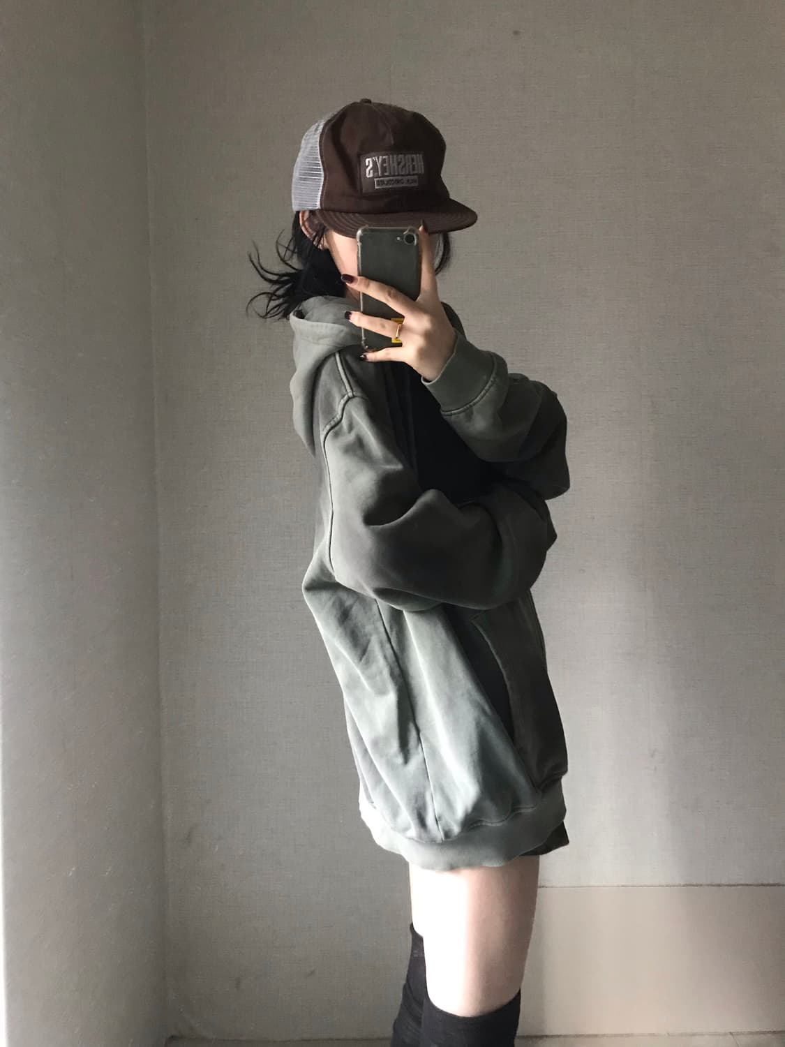 버카루 카키 오버핏 피그먼트 후드집업 상품이미지2