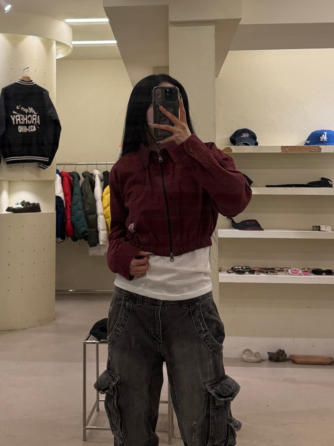 칼하트 리메이크 크롭 버건디 셔츠 U862 상품이미지1