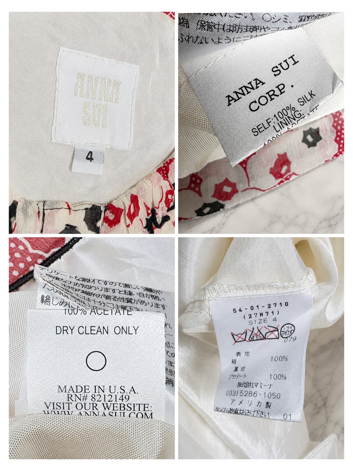 ANNA SUI USA 실크 100% 플라워 원피스 / 55 상품이미지9