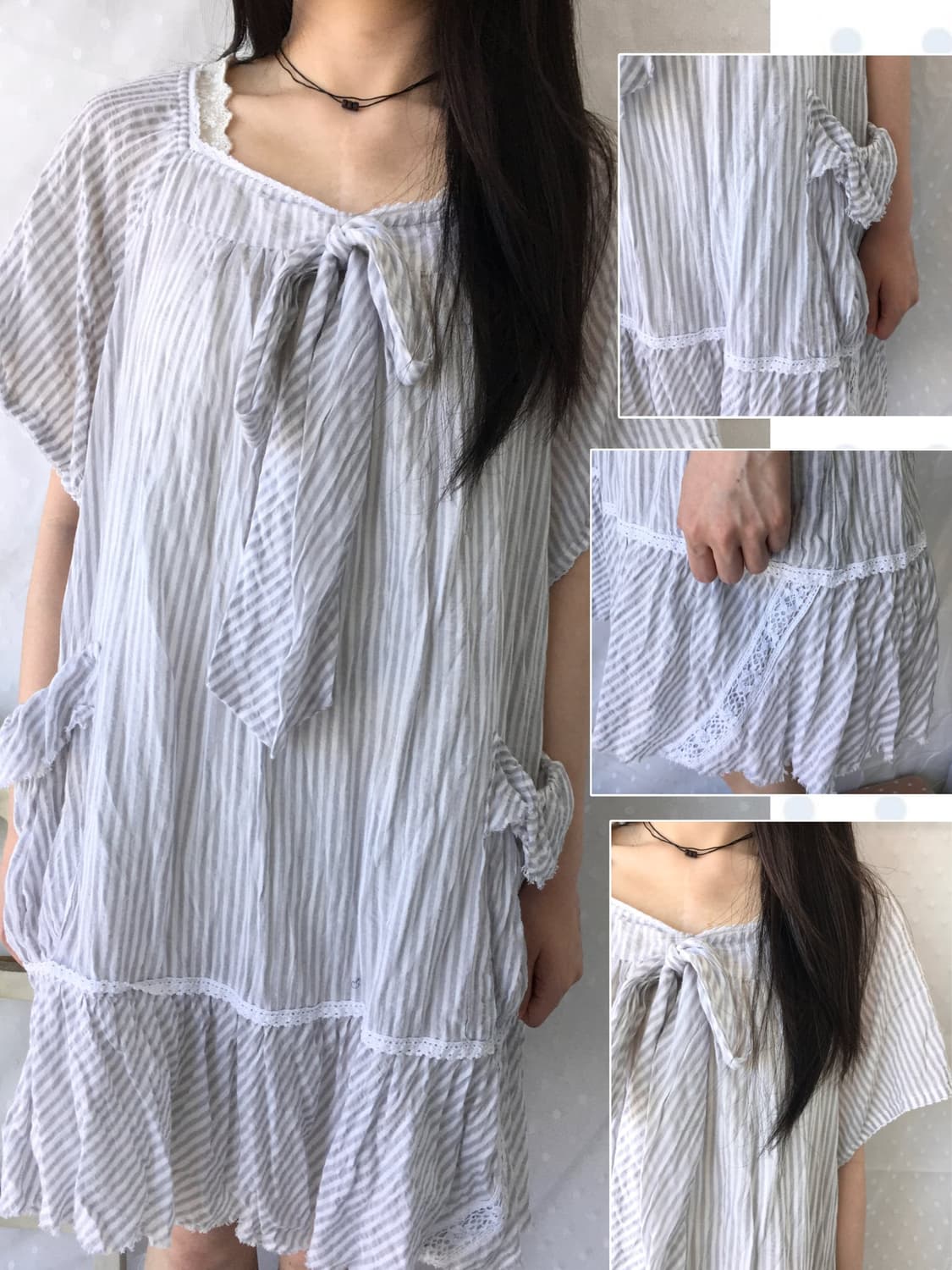 [HANDMADE] 핸드메이드 스트라이프 리본 원피스 모리걸 상품이미지1