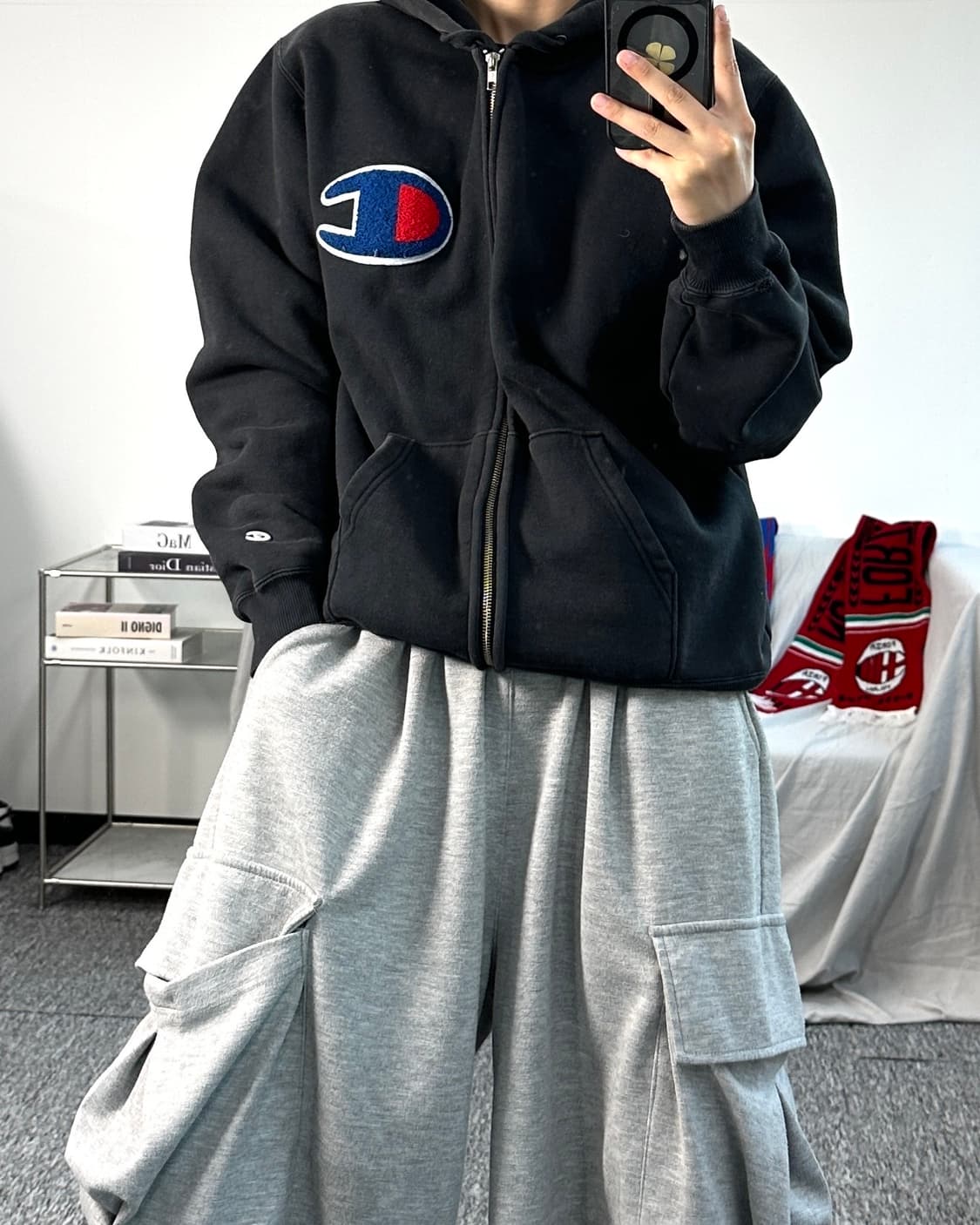 챔피온 블랙 빅로고 후드집업 XL 상품이미지3