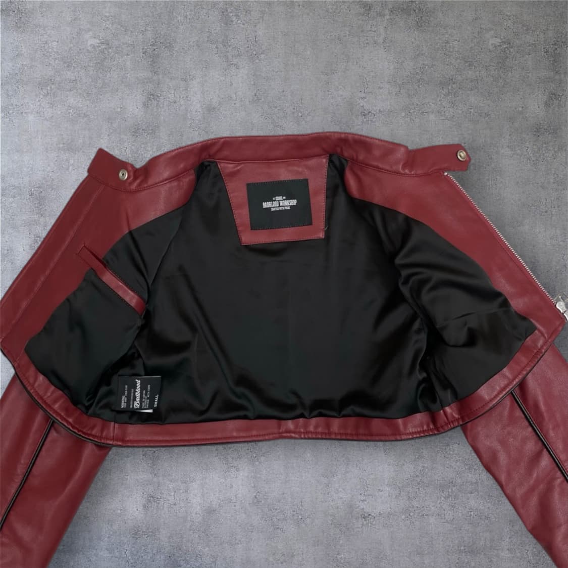 배드블러드 Badblood 레드 빅터 크롭 레더 레이싱자켓 S 상품이미지2