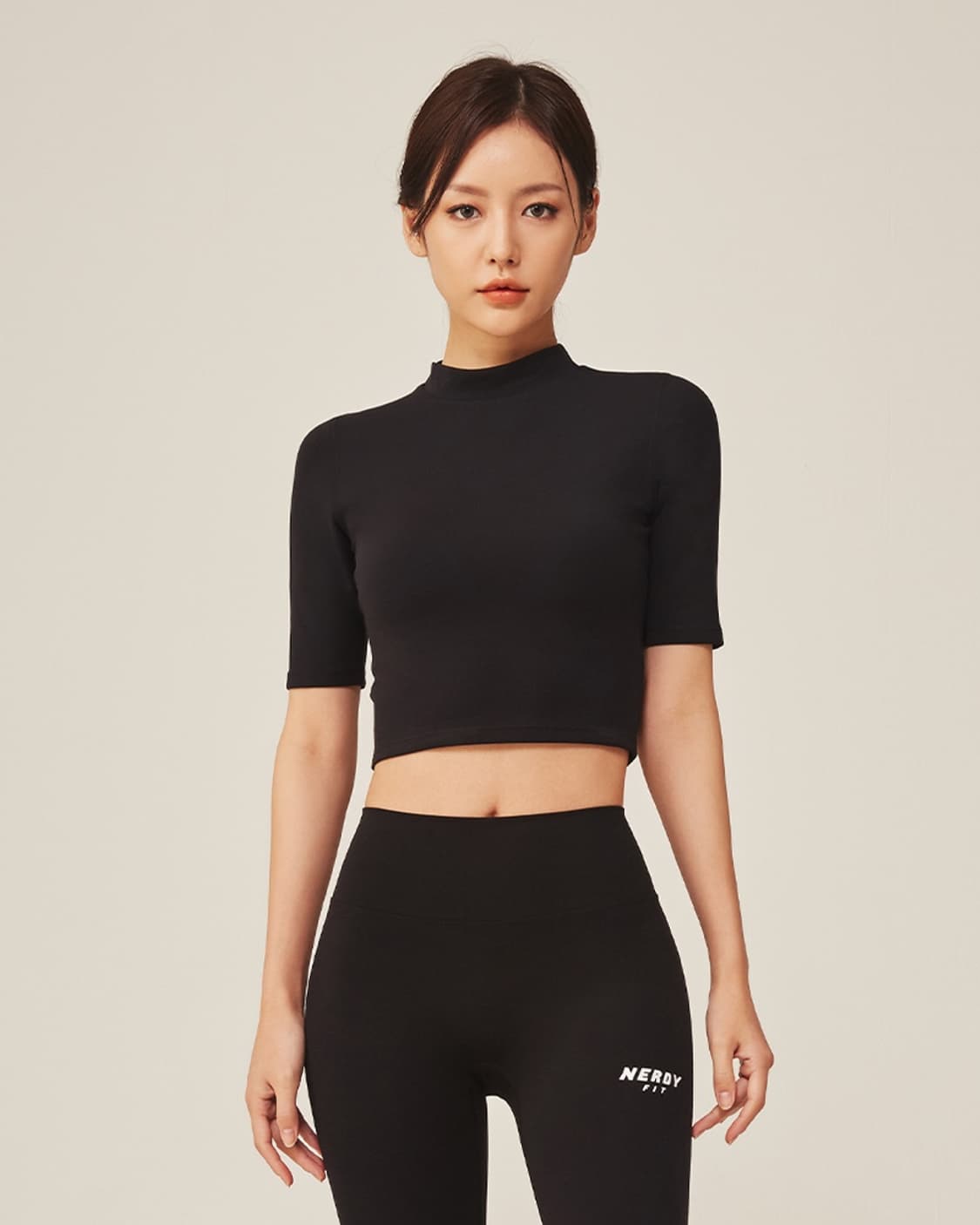 널디 슬림 코튼 크롭탑 반팔 티셔츠 BLACK 상품이미지2