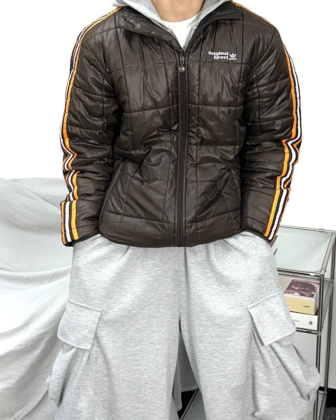 아디다스 00s 브라운 퀄팅 누빔 경량패딩 L 상품이미지1