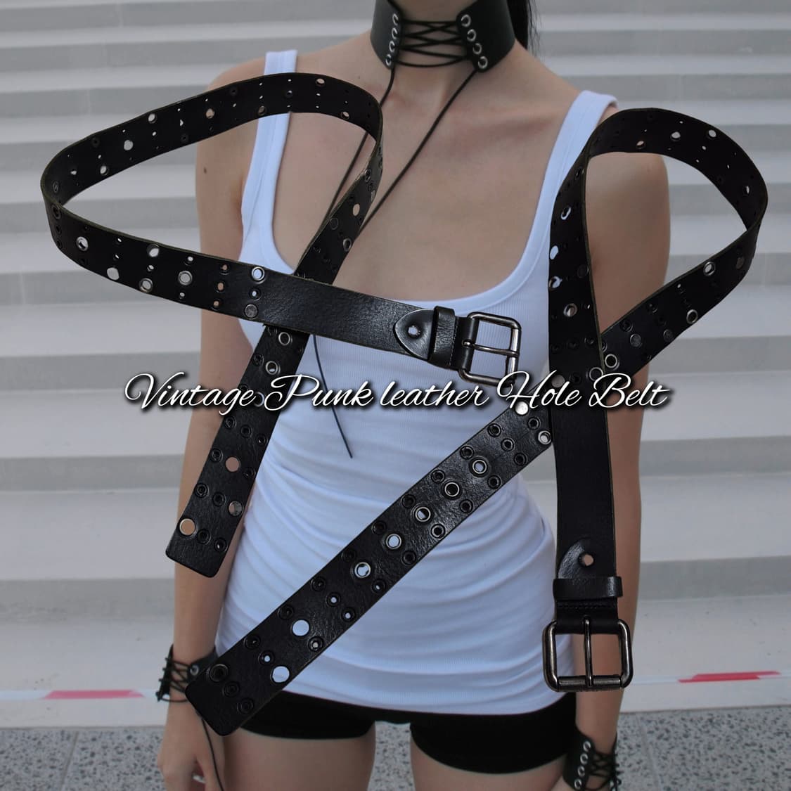 Vintage Punk leather Hole Belt 상품이미지1