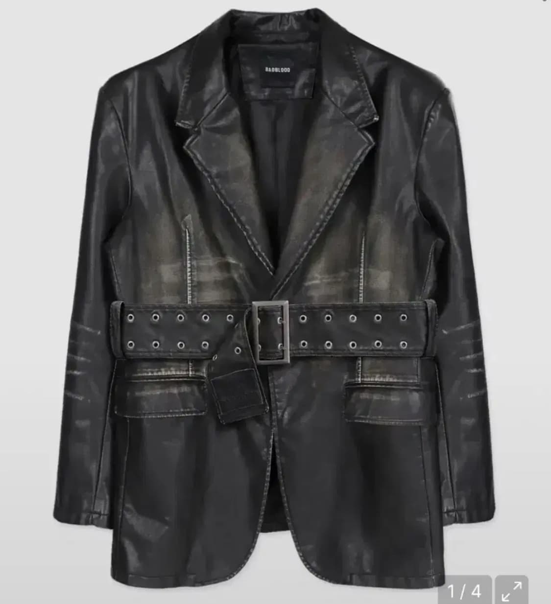 배드블러드 디스트레스드 레더 블레이져 블랙 가죽 자켓 상품이미지1