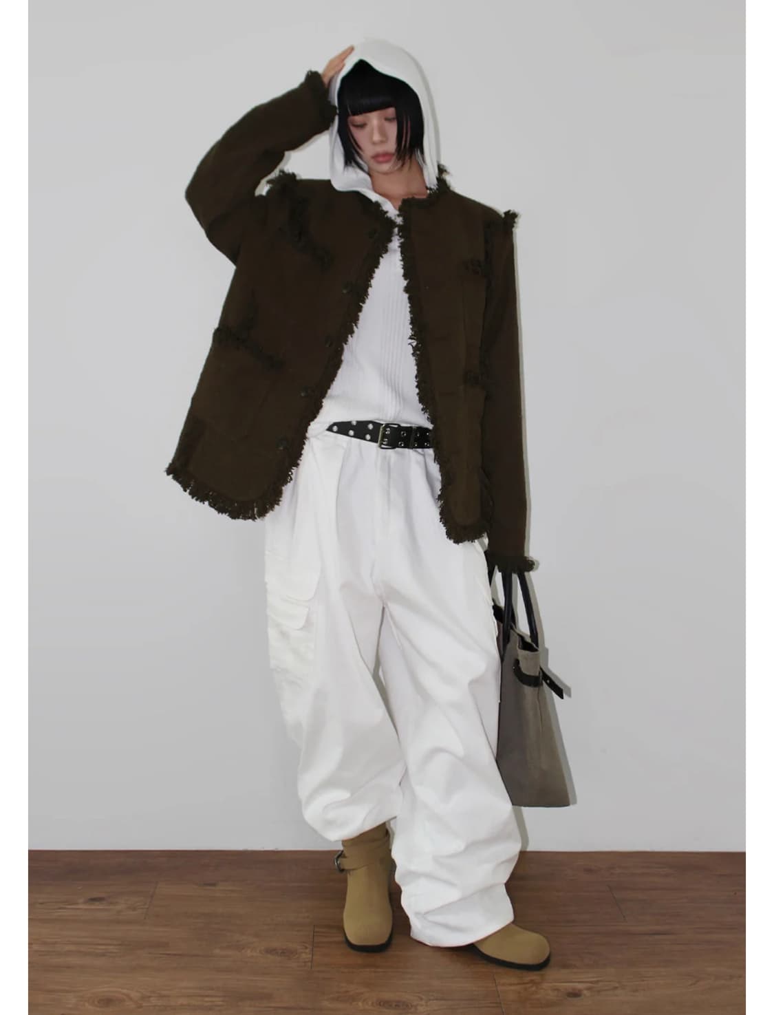 지그재그 아케 울 트위드 자켓 브라운 상품이미지2