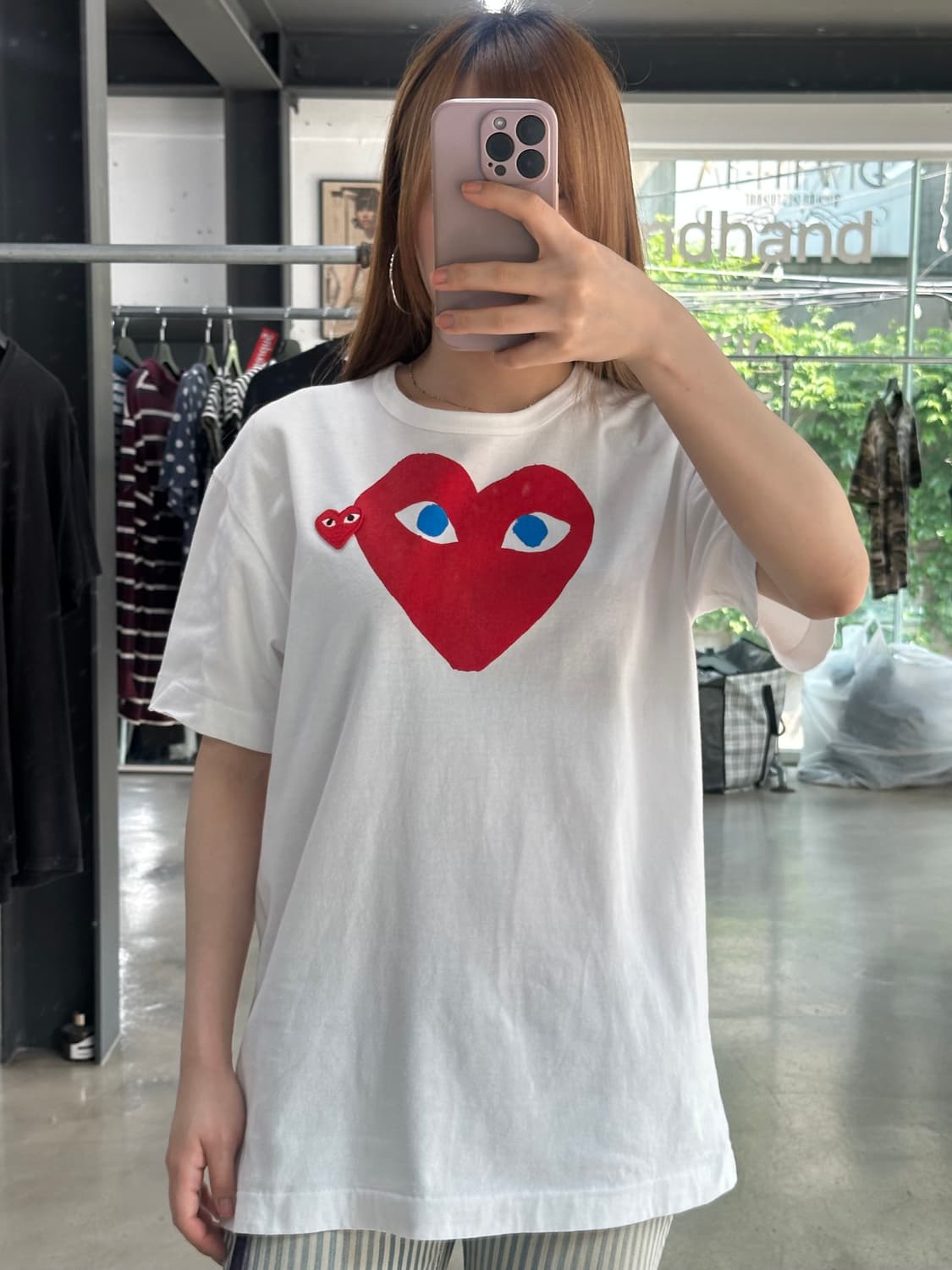 꼼데가르송 플레이 레드더블하트 블루아이 반팔티 상품이미지3