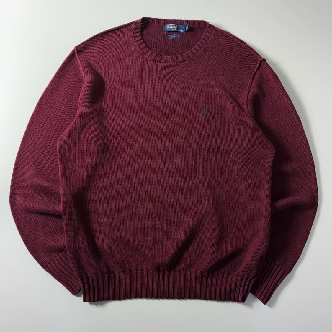 Polo  폴로 랄프로렌 자수 코튼 버건디 라운드 니트  상품이미지1