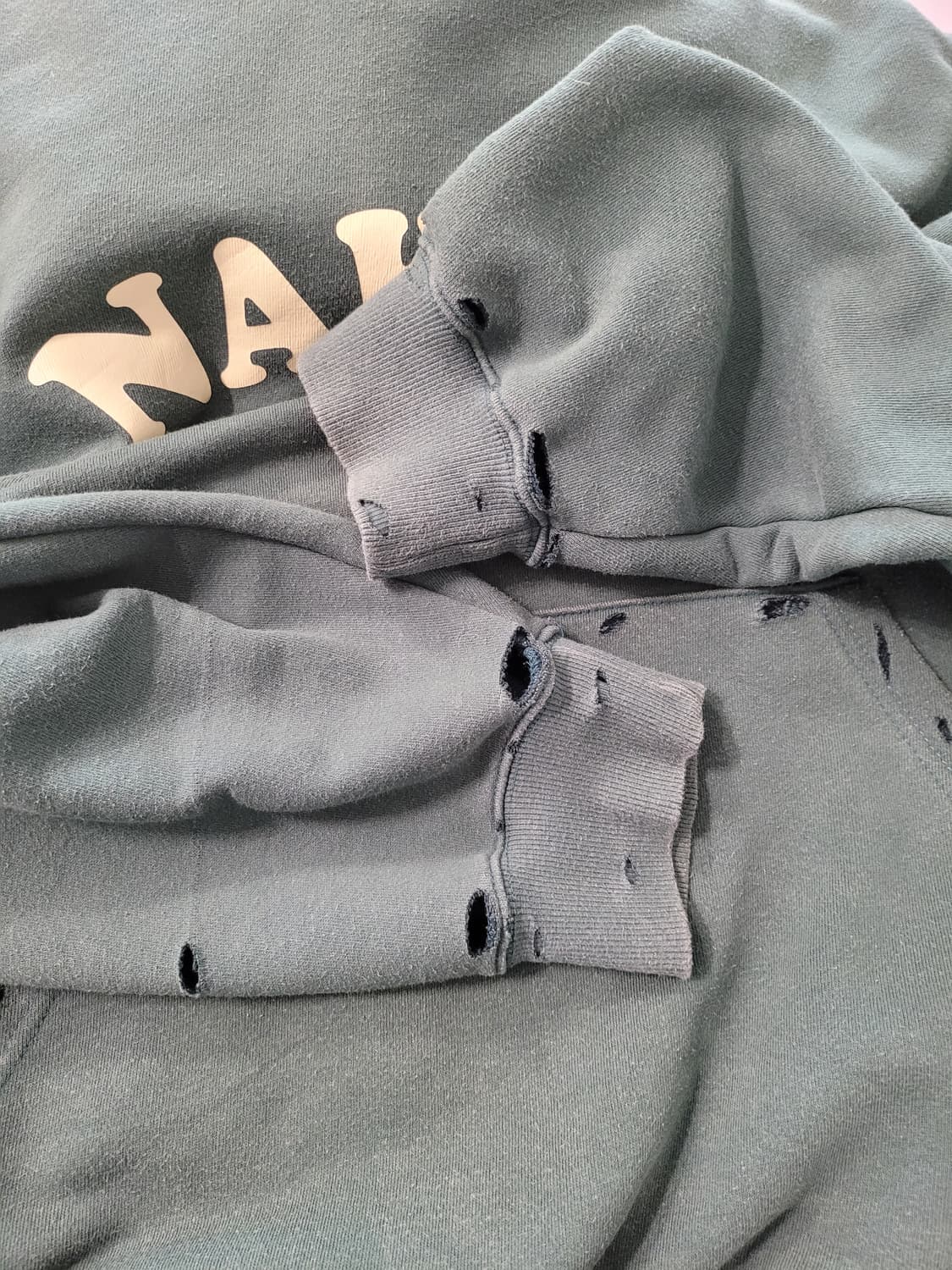 빈티지한 무드 가득, 나카스 디스트레스드 오버핏 후드 (그린) 상품이미지6