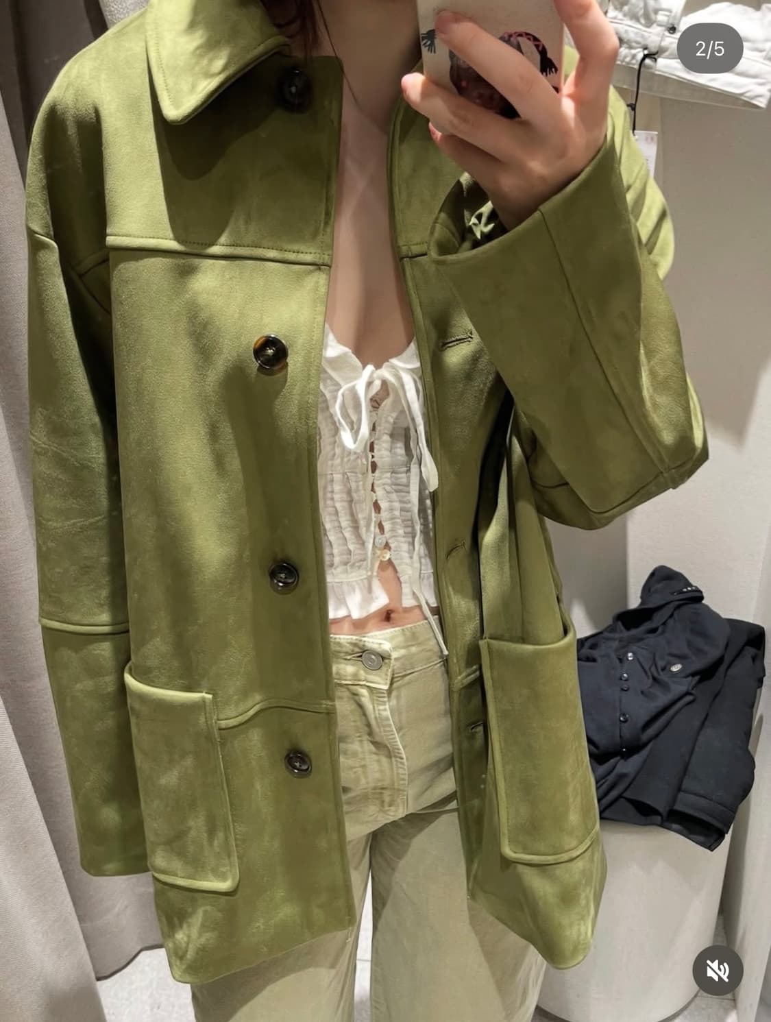 자라 페이크 스웨이드 코트 올리브 자켓 xs zara 상품이미지2