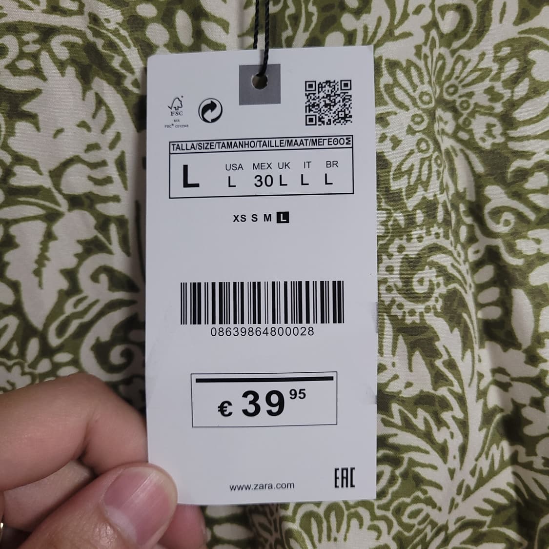 새상품. (L) ZARA 자라 플로럴 그린 원피스 상품이미지3