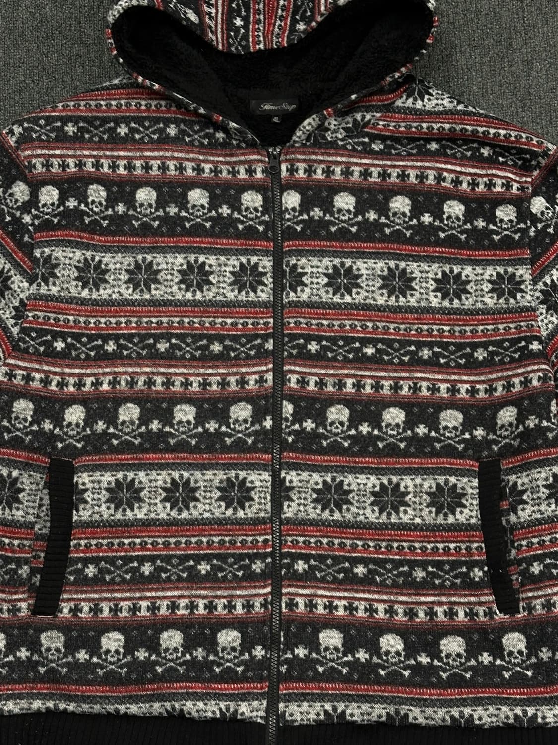 4L)TimeStep 일본 빈티지 스컬 노르딕 패턴 플리스 니트 후드집업 상품이미지5