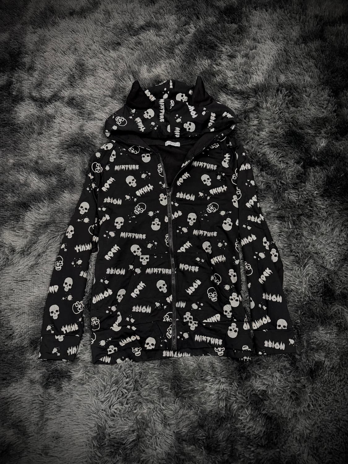 해골 패턴 블랙 악마귀 디테일 펑크 후드집업 상품이미지1