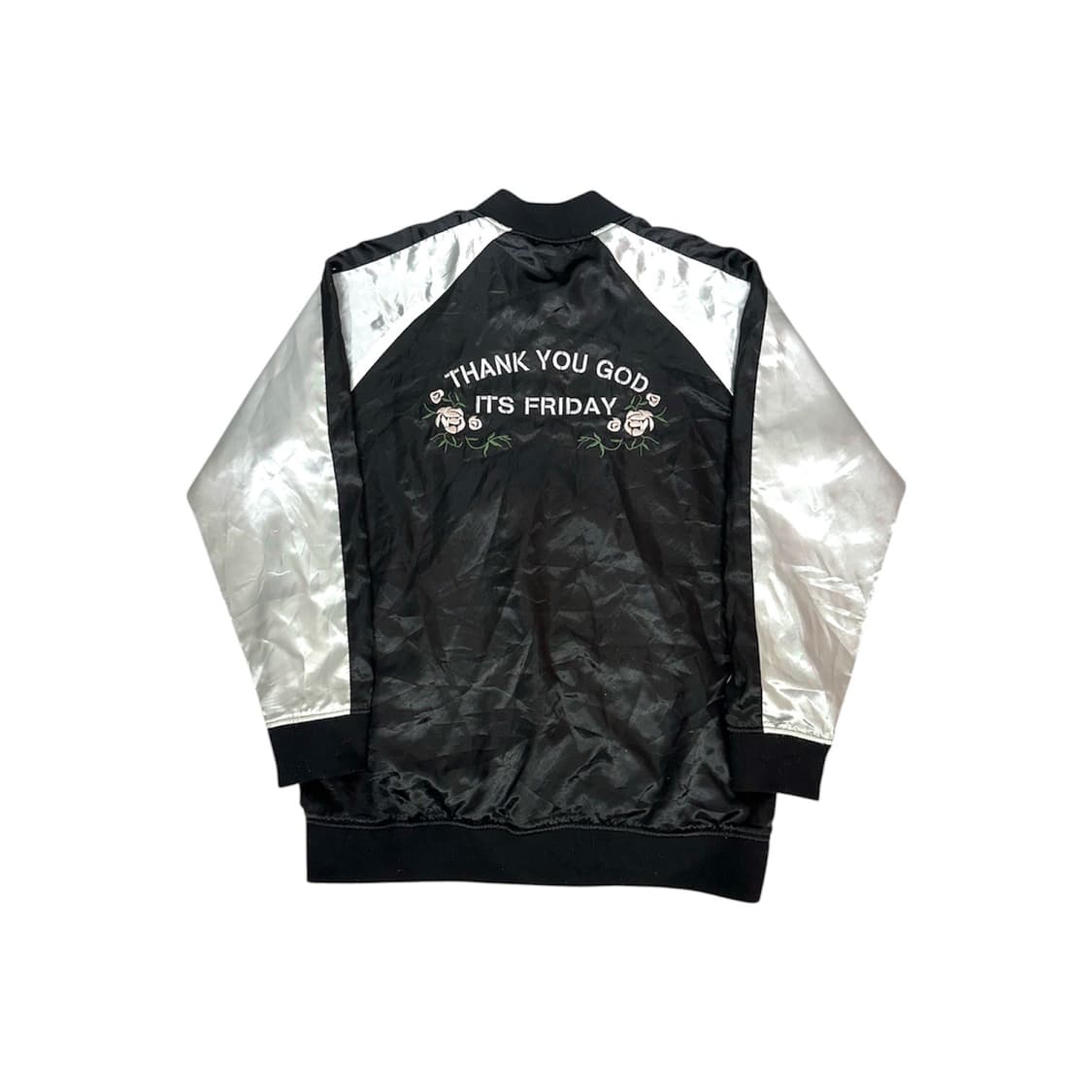 일본 빈티지 블랙 화이트 꽃 자수 스카잔 올드스쿨 자켓  상품이미지5