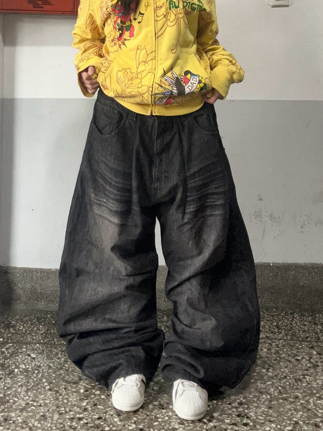 90s ROCA WEAR 블랙 워싱 데님 와이드팬츠 상품이미지1