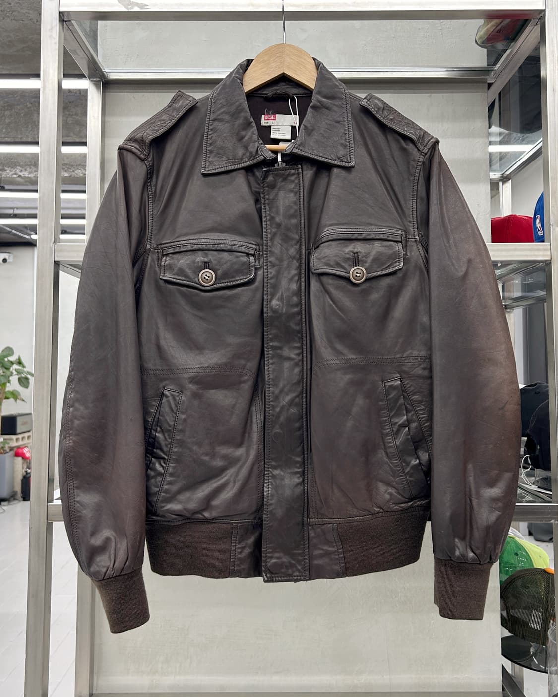 디젤 00s 리얼 램스킨 레더 블루종 자켓 브라운 상품이미지1