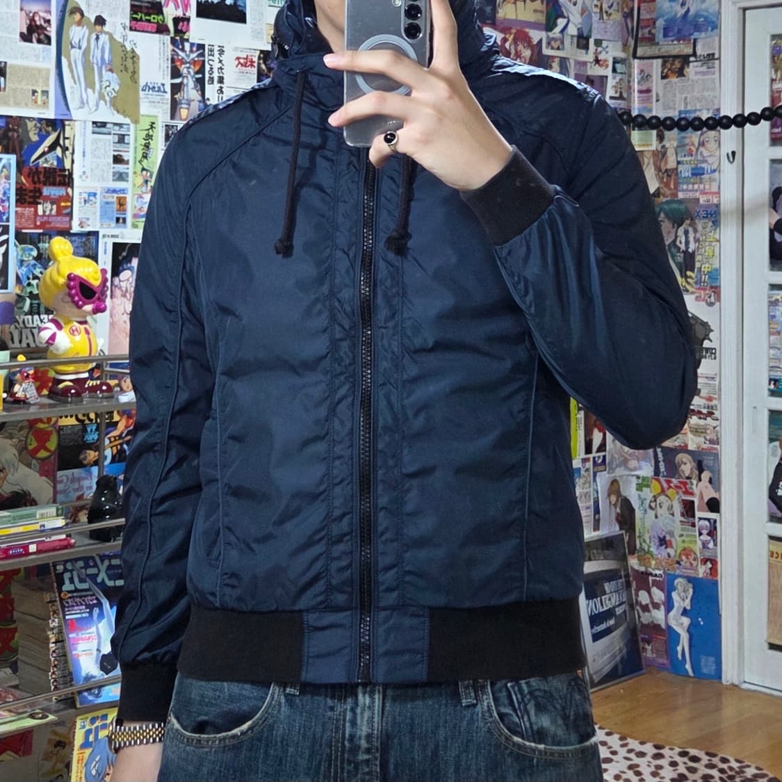 TBJ 빈티지 락시크 네이비 하이넥 바람막이 블루종 상품이미지1