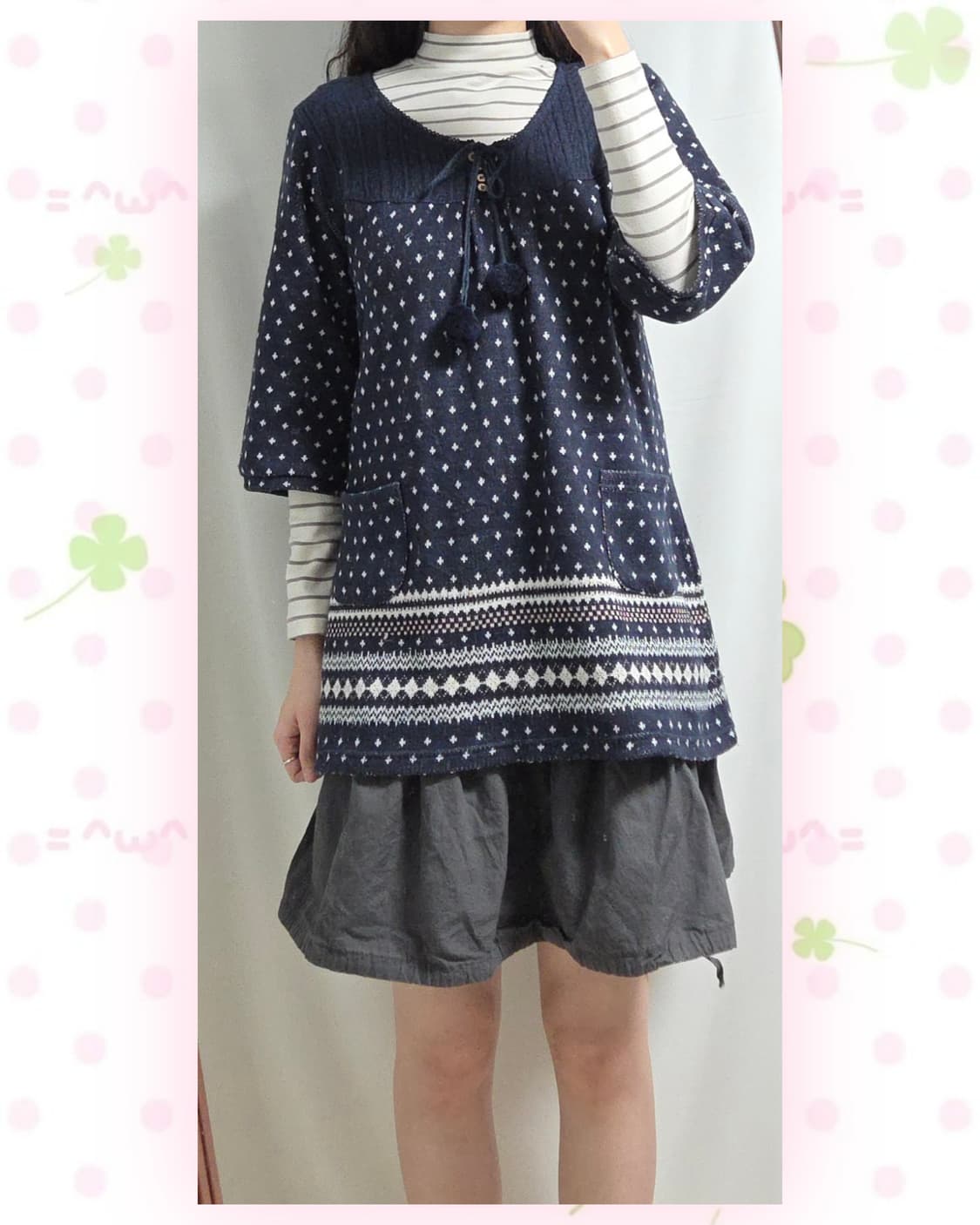 네이비 사와코 모리 폼폼이 니트 원피스 상품이미지2