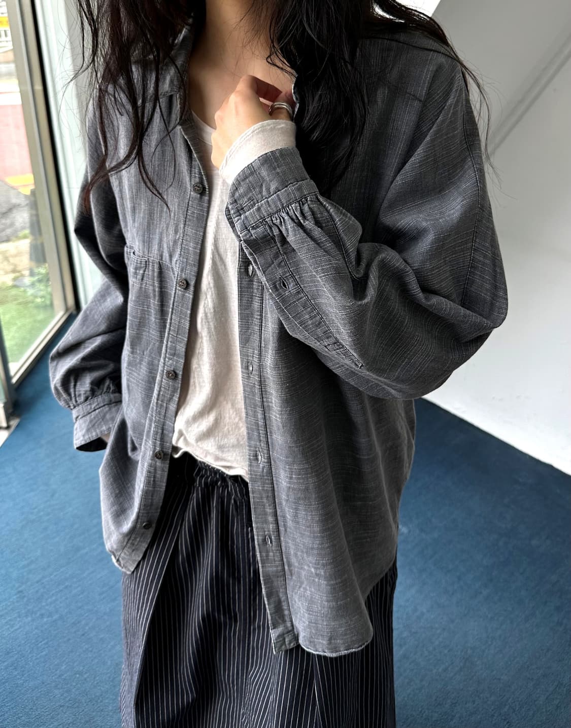 Rough cotton jacquard panel design shirt 상품이미지6