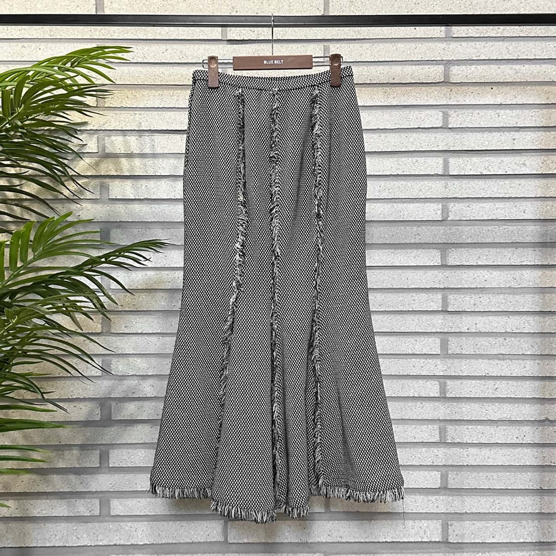 JPN VINTAGE 머메이드 롱 스커트 도트패턴 프린지 디테일 그레이 상품이미지2