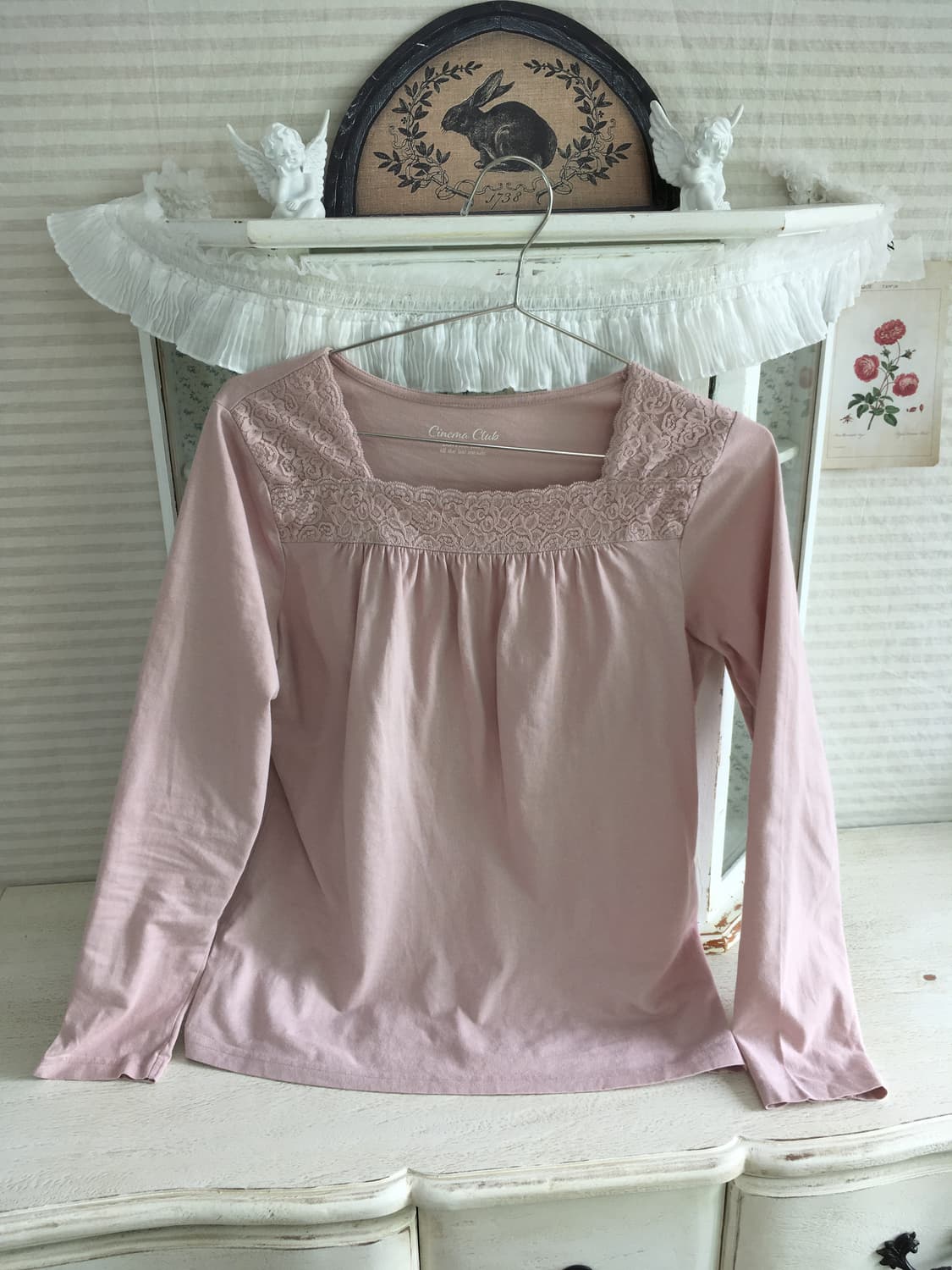 Set)레이어드 블라우스 + 핑크레이스티 + 베이지스커트 상품이미지8