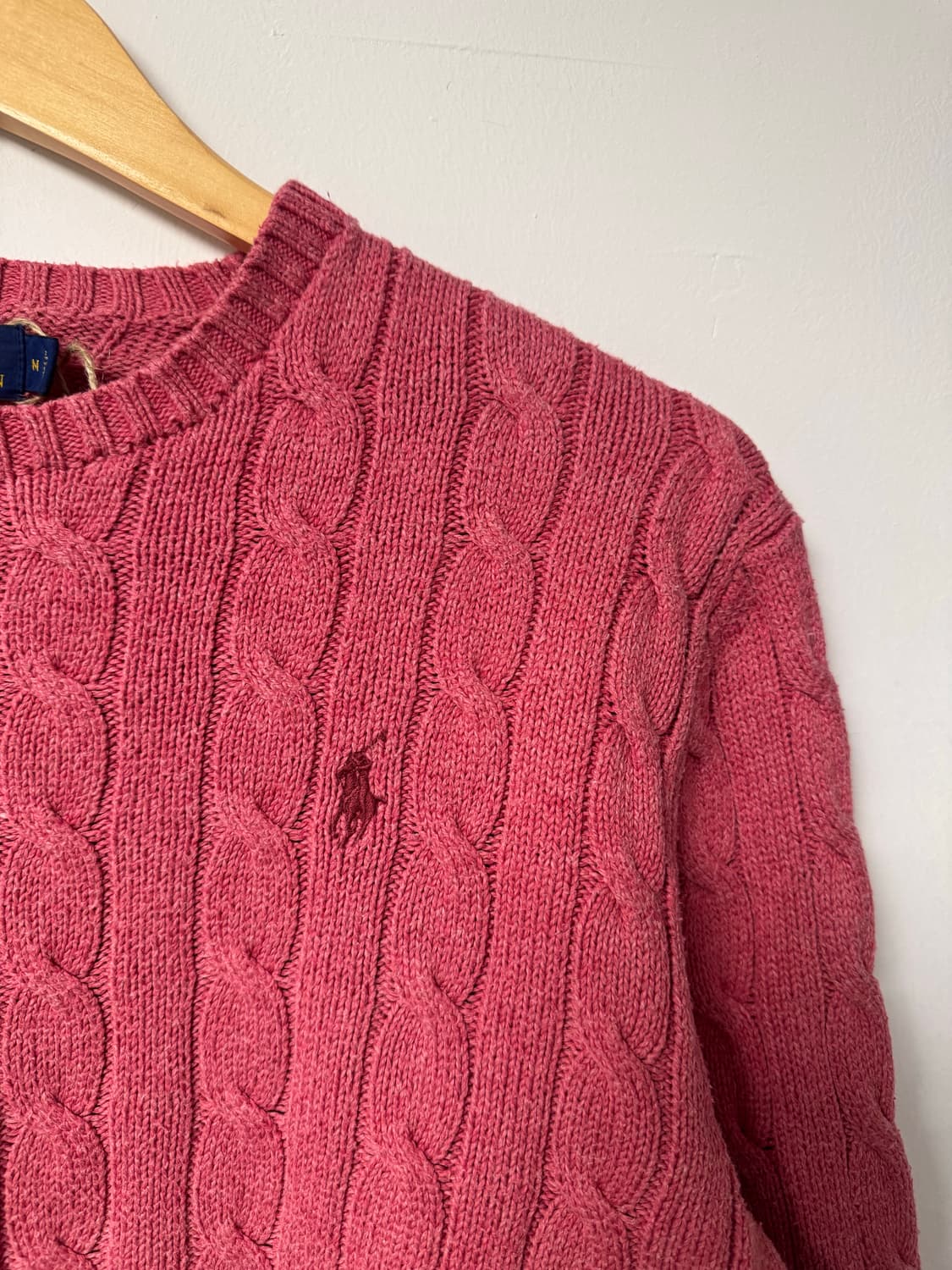 폴로 랄프로렌 빈티지 폴로 케이블 꽈배기 코튼 니트 핑크 M 상품이미지2