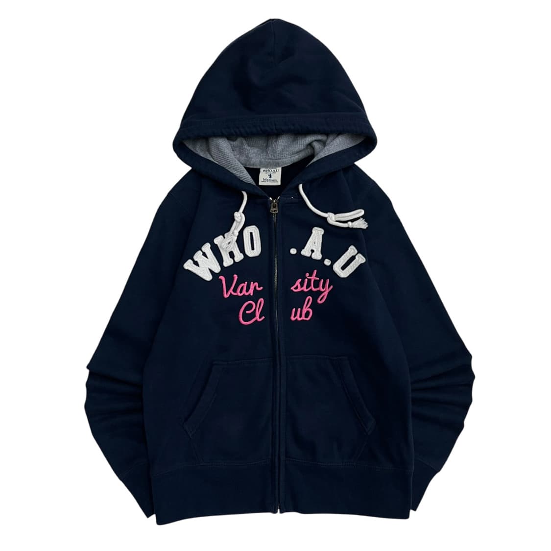 후아유 핑크자수 센터로고 네이비 후드집업 M 상품이미지2