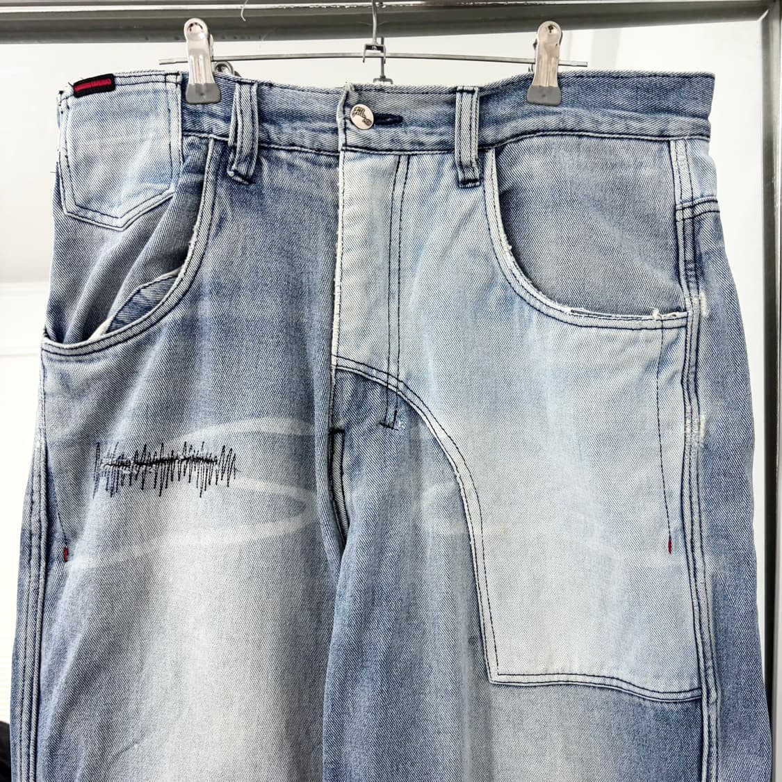 후부 패치워크 와이드 데님 팬츠 상품이미지6