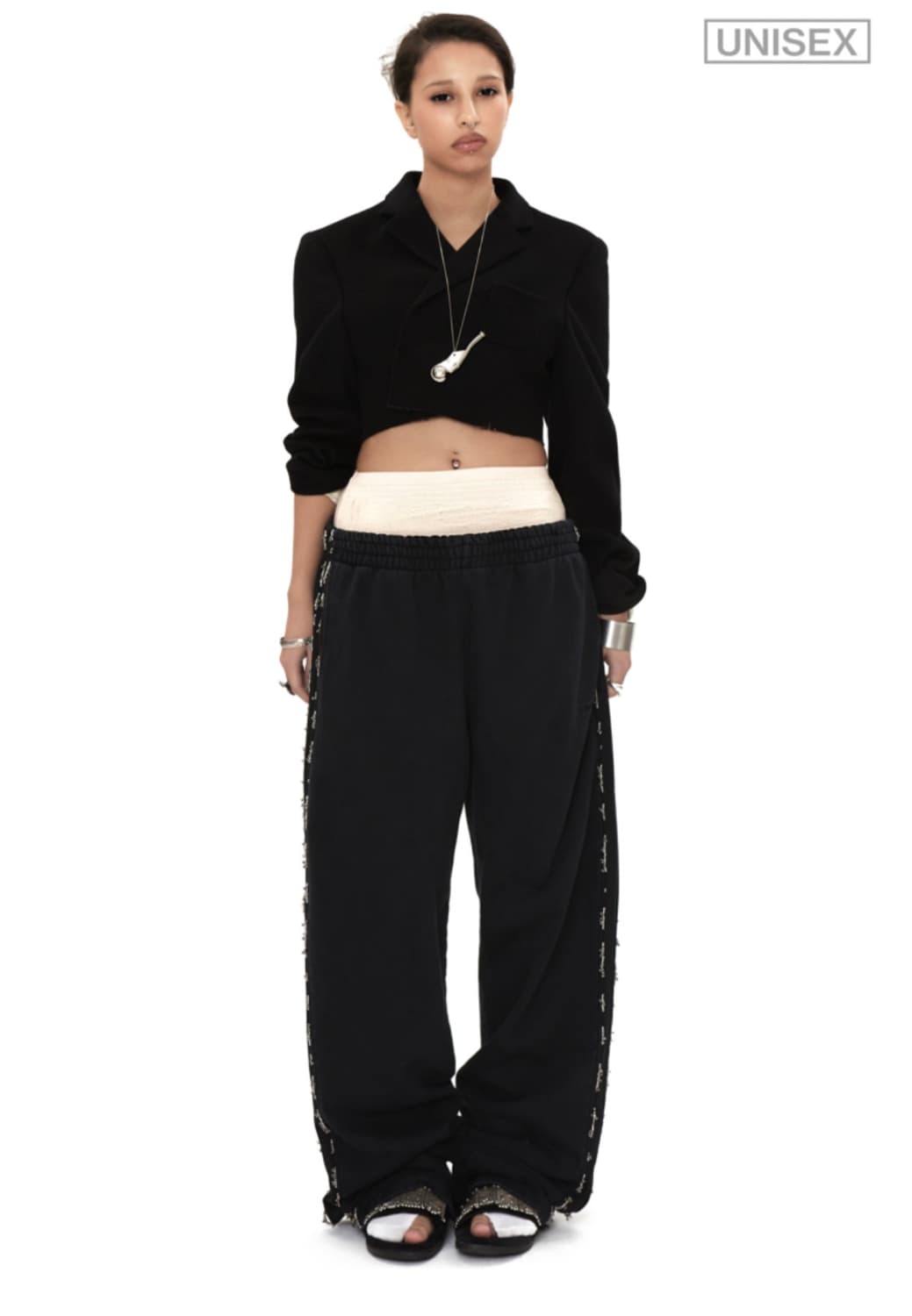 604service beaded track pants black s 상품이미지2