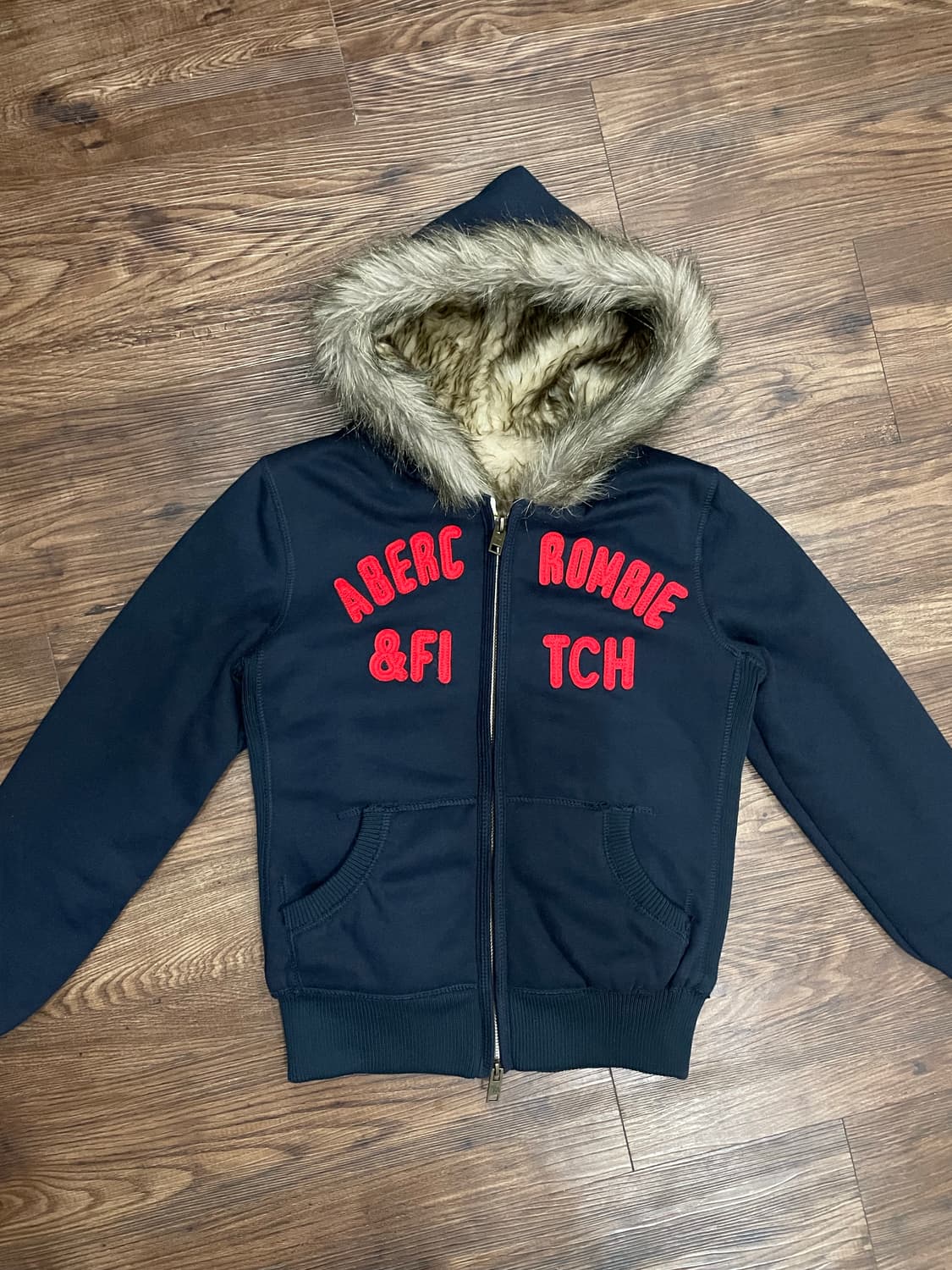 아베크롬비 울프죠 후드집업 퍼자켓 네이비 상품이미지2