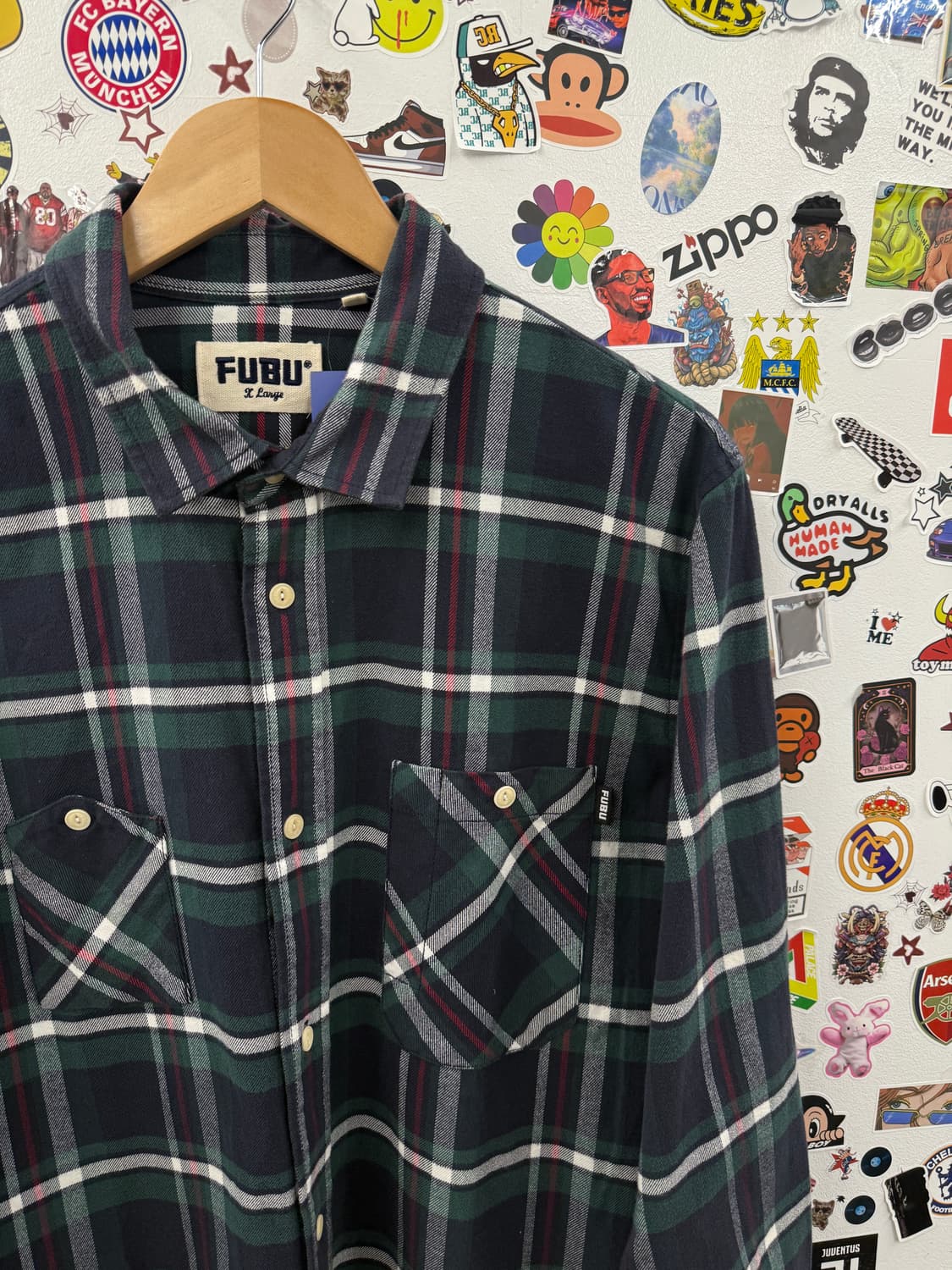FUBU 후부 올드스쿨 그린 체크 남방 셔츠 XL 상품이미지4