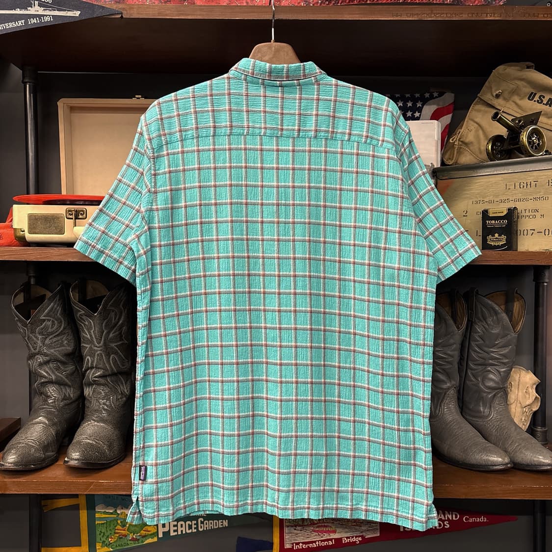 파타고니아 오가닉코튼 멀티 윈도우 체크 시어서커 셔츠 터콰이즈 N1153 상품이미지2